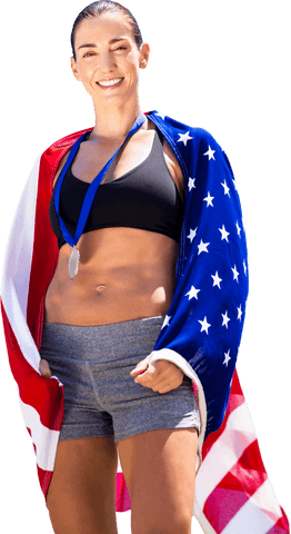 victorious sportswoman wrapped in american flag celebrating marathon win - Download Free Stock Videos Pikwizard.com