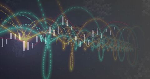 Displaying financial data with candlestick chart and glowing waveform visualization