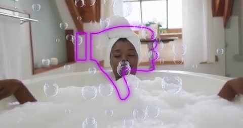 Unwind in Foam Bath While Neon Icon Adds Playful Contrast