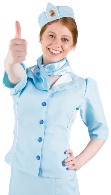 Smiling Air Hostess in Blue Uniform Giving Thumbs Up, Transparent Background - Download Free Stock Videos Pikwizard.com