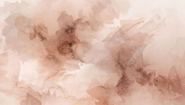 Sepia watercolor ink wash texture with translucent layers, paper grain and speckle flecks
