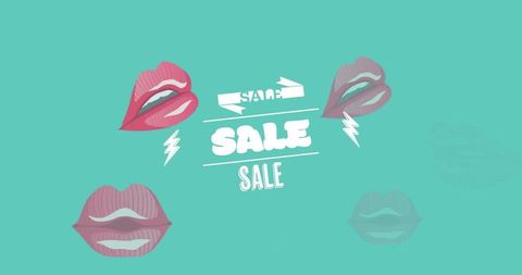 Bold Pop Art Sale Design with Lip Graphic on Aqua Background