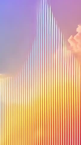 Vertical Waveform Bars Rising and Shifting Over Pastel Gradient Sky for Futuristic Motion