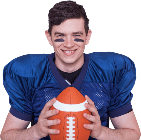 Smiling American Football Player with Blue Jersey, Transparent Background