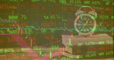 Stock Market Data Overlayed on Study Desk