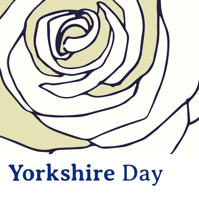 Illustrative image of rose and yorkshire day text against white background, copy space. flower, vector, patriotism, celebration, freedom and identity concept.