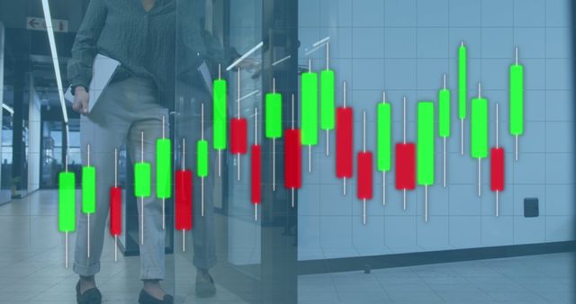 Businessperson Walking Through Office Overlayed with Trading Chart - Download Free Stock Images Pikwizard.com