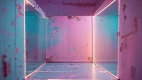 Futuristic Neon Lit Room with Teal and Pink LED Glow