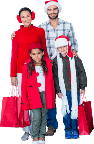 Cheerful Family Shopping During Holiday Season on Transparent Background