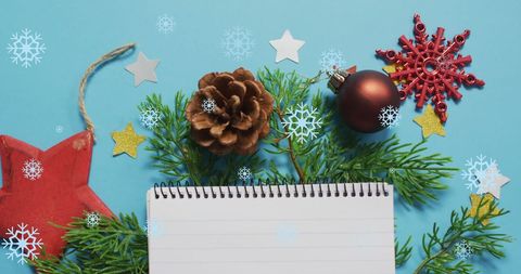 Festive Christmas Decorations with Snowflakes on Blue Background - Download Free Stock Images Pikwizard.com