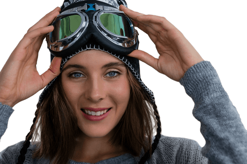 woman holding transparent ski goggles up against face smiling - Download Free Stock Videos Pikwizard.com