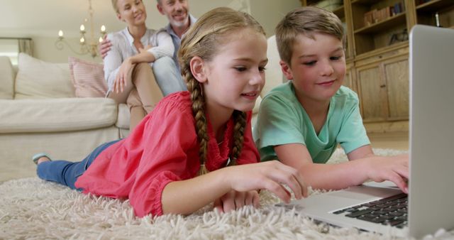 Happy Family Biking Online in Cozy Living Room - Download Free Stock Images Pikwizard.com