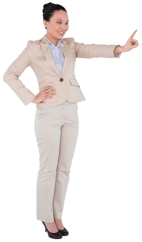 Confident Asian Businesswoman Pointing Transparent Background