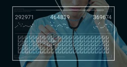 Doctor Interacting with Futuristic Digital Interface in Medical Setting