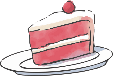 Red velvet cake slice illustration with transparent background