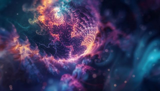 Radiant Fractal Sphere with Glowing Nebula Swirls