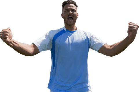 Cheerful Male Football Player Celebrating on Transparent Background