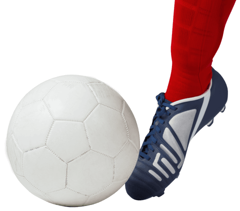 Transparent football player kicking ball isolated image