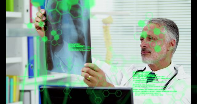 Experienced Doctor Analyzing Digital X-ray with Advanced Technology Overlay - Download Free Stock Images Pikwizard.com