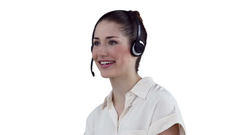 Smiling Customer Service Representative Wearing Headset