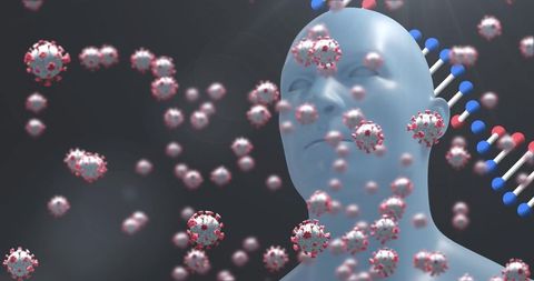 Digital representation of virus cells and human model with dna