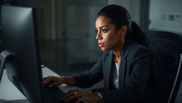 Professional Businesswoman Working Late in Office
