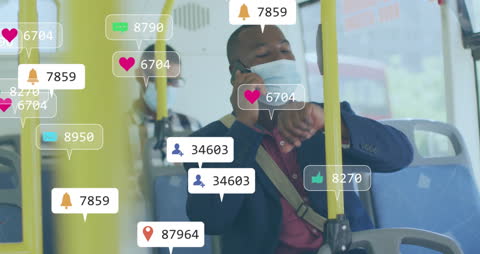 Digital Alerts Concept with Man on Public Transport