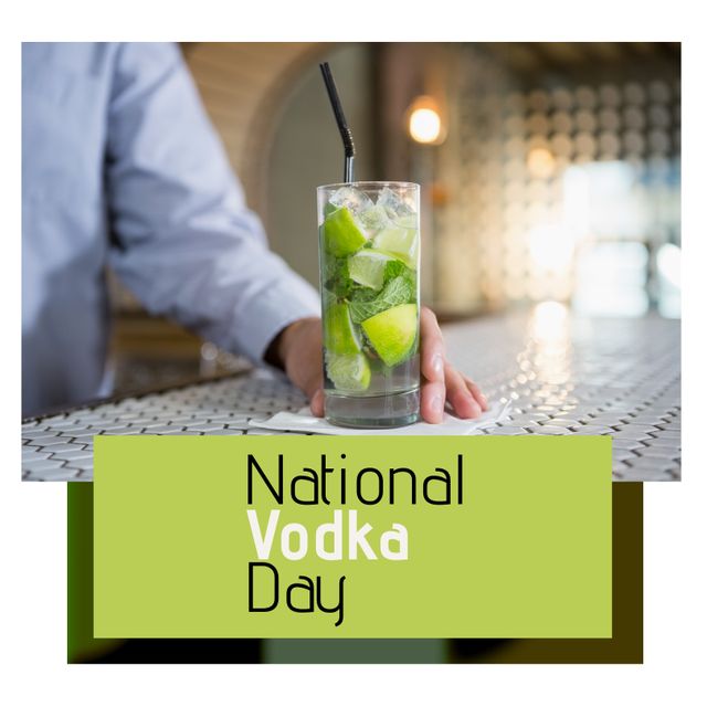 Ideal for promoting National Vodka Day events, highlighting bartending skills, and advertising bars or restaurants. Great for social media content, blog posts about cocktail recipes, and drink-related celebrations.