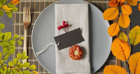 Elegant Autumn Table Setting with Leaves - Download Free Stock Images Pikwizard.com
