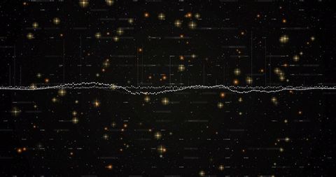 Dotted Waveform Running Across Cosmic Starfield with Data Grid and Glowing Stars
