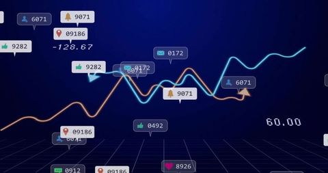 Futuristic Data Analytics with Neon Graph and Social Icons
