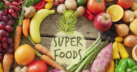 Colorful Variety of Superfoods on Rustic Wood Surface - Download Free Stock Images Pikwizard.com