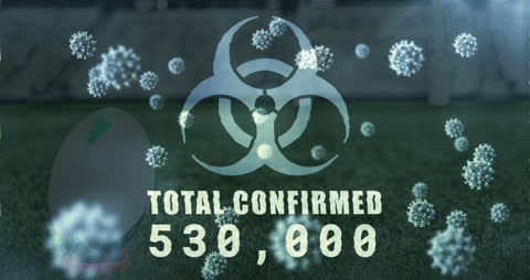 Digital Animation of COVID-19 Overlay with Biohazard Symbol