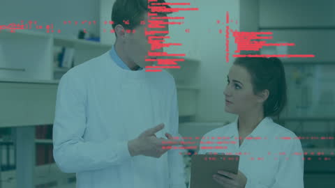 Scientists Discussing Data with Digital Interface in Modern Lab