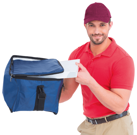 transparent pizza delivery with smiling driver offering order - Download Free Stock Videos Pikwizard.com