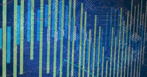 Futuristic vertical bar chart on digital dashboard