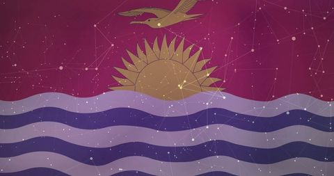 Digital Futuristic Sunrise with Flying Seabird