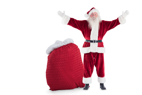 Transparent Santa Claus with Gifts Looking Festive