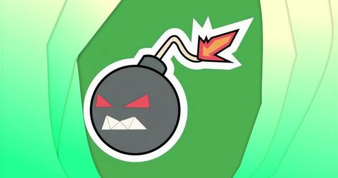 Cartoon bomb with angry face lit fuse graphic design