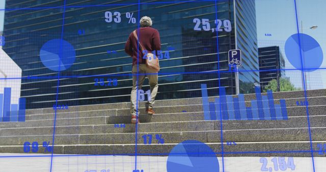 Casual Businessman Walking Up Steps Amid Digital Data Graphs - Download Free Stock Images Pikwizard.com