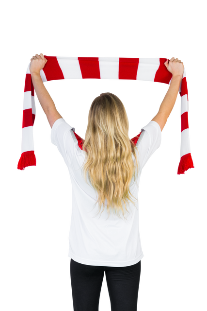 Transparent background female soccer fan cheering with scarf - Download Free Stock Videos Pikwizard.com