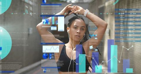 Athlete Running in Urban Underpass with Digital Fitness Technology Overlay