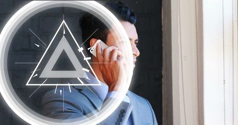 Businessman networking technology concept with abstract triangle overlay