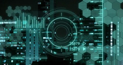 Futuristic Digital Data Processing with Urban Backdrop - Download Free Stock Images Pikwizard.com