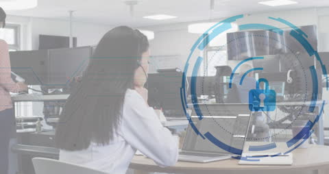 Female Programmer Engaged in Cyber Security Learning Online