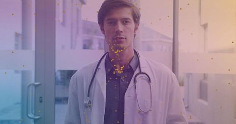 Confident Male Doctor Over Digital Interface Concept