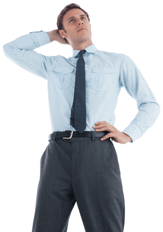 Thinking Businessman Posing in Transparent Background