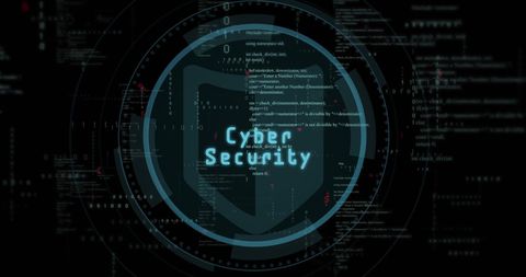 Futuristic cybersecurity concept with coding overlay