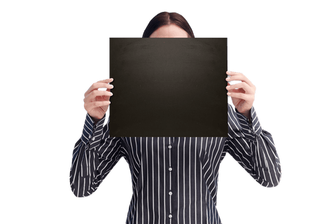 Caucasian Businesswoman Holding Blank Black Card Transparent Background