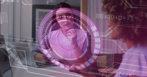 Professional Consultant with Futuristic Tech Interface in Office